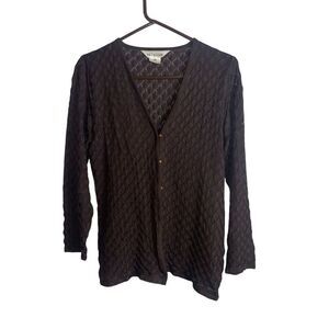Exclusively Misook Brown Textured Knit Cardigan XS Button Front Lightweight Swea